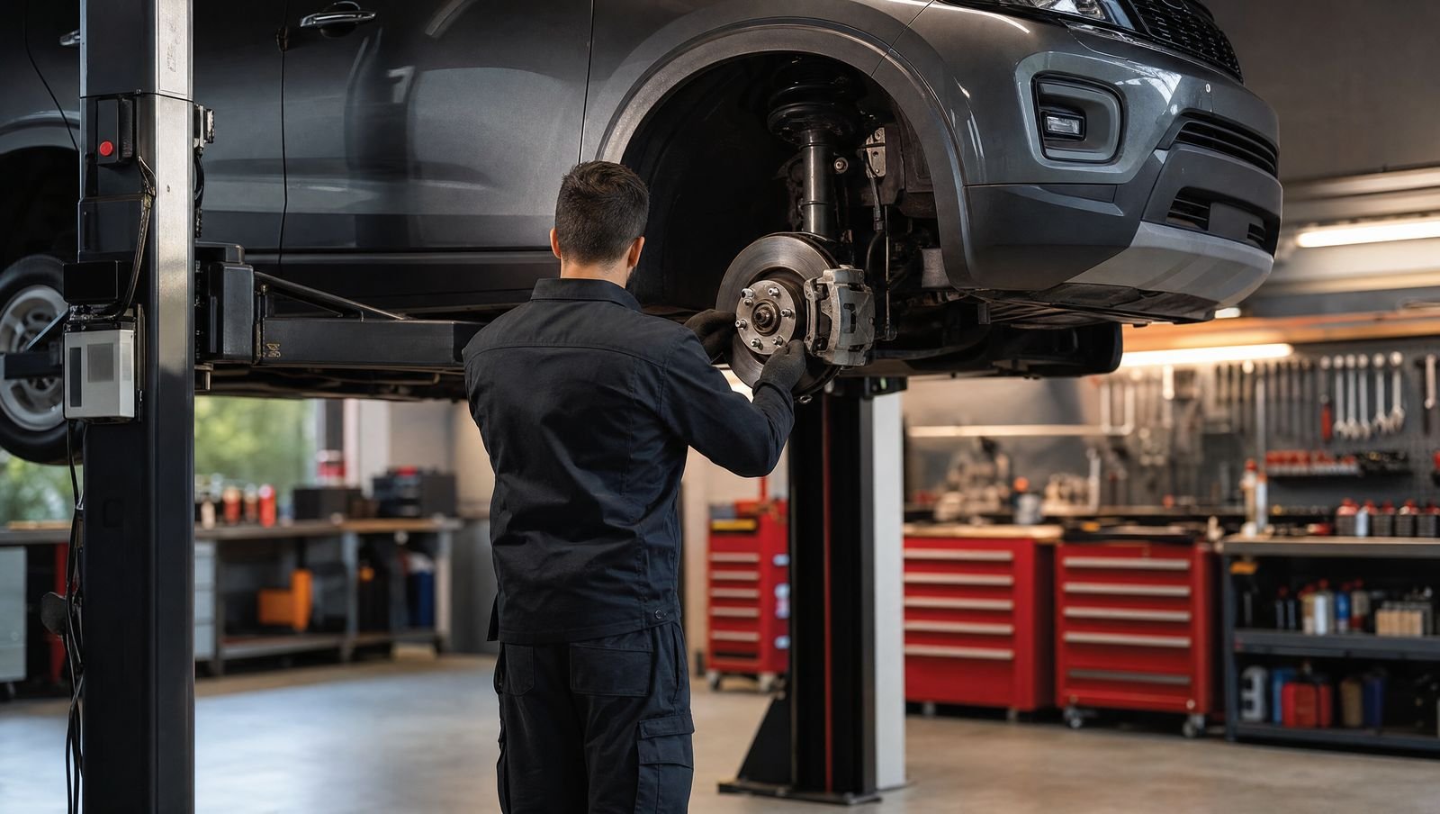 Professional workshop installing OE Super brake pads