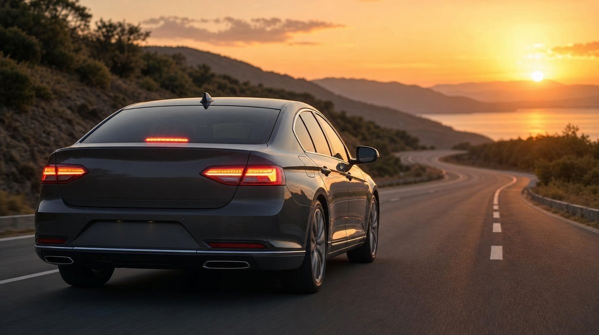 Car braking gently on a highway at dusk