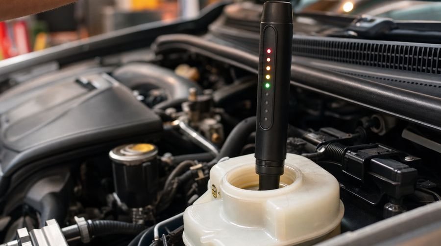 Electronic brake fluid tester in the reservoir