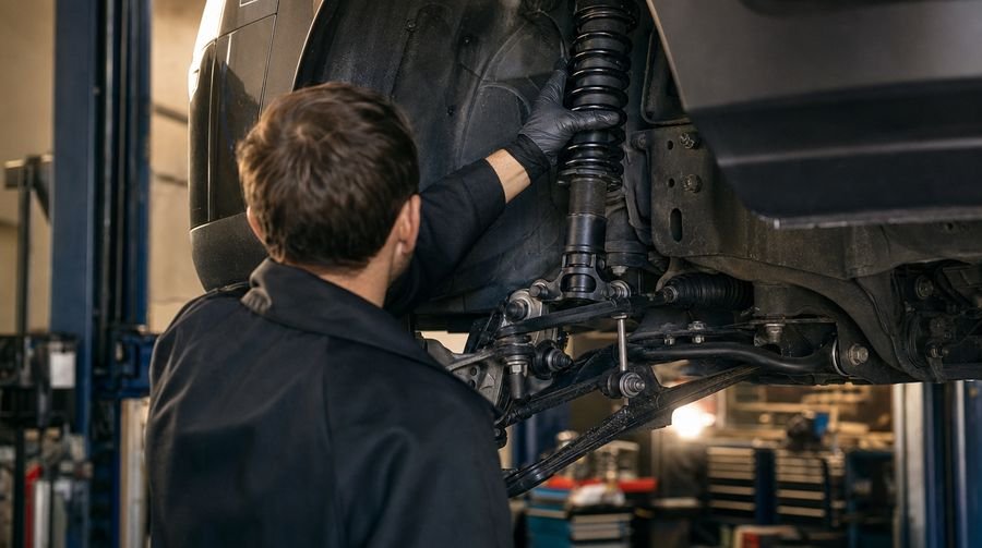 Inspecting shock absorber and suspension on a lift